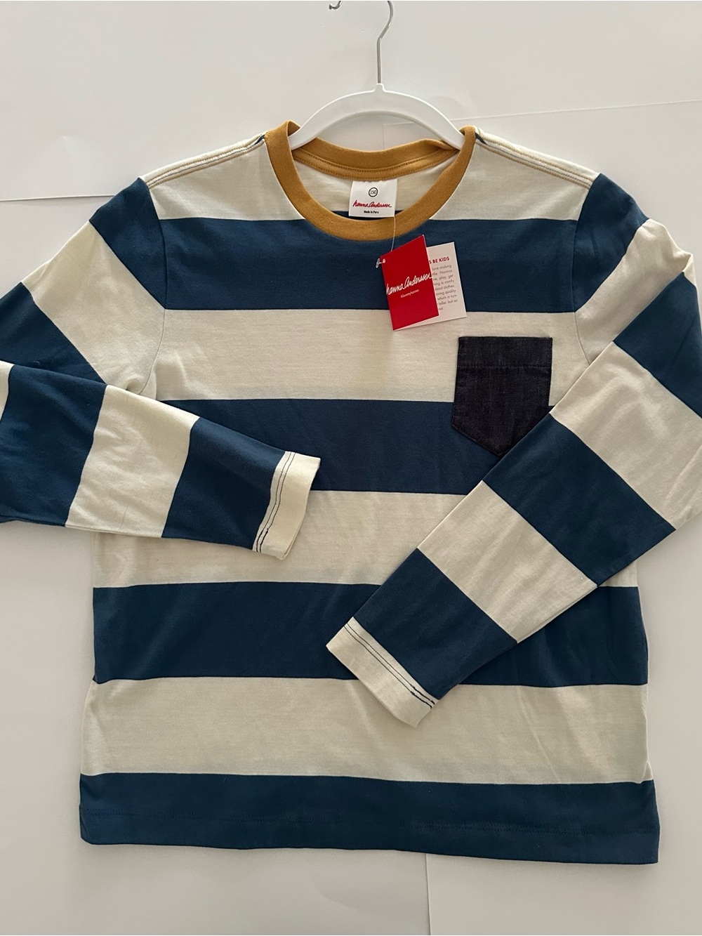 NWT Hanna Andersson soft 100% cotton Navy & Cream Striped Long-Sleeve 10-12